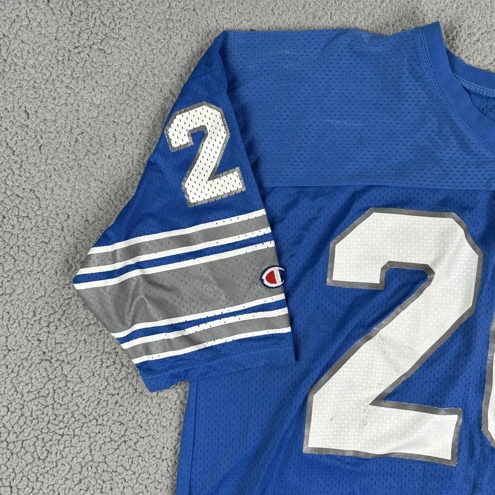 VTG Champion Detroit Lions Barry Sanders Football Jersey Men 52 Blue Made in USA - Picture 8 of 16